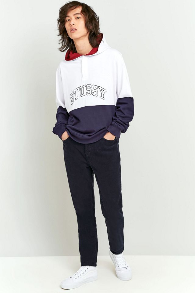 Stussy - Sweat à capuche colour block bleu marine et blanc #4