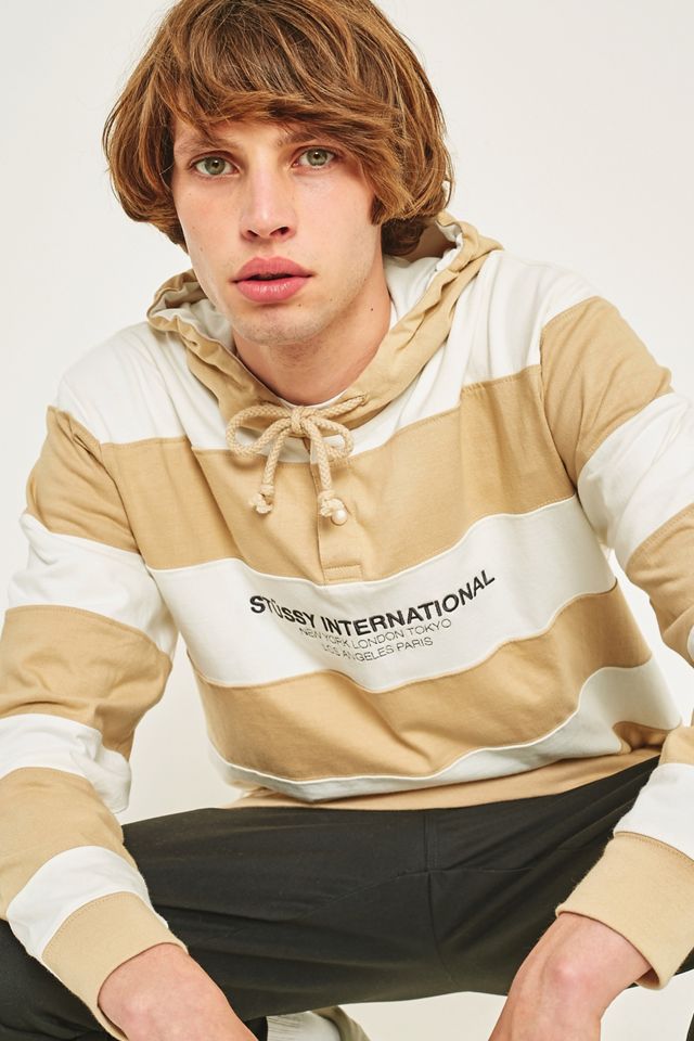 Stussy Khaki Striped Hooded Rugby Sweatshirt #1