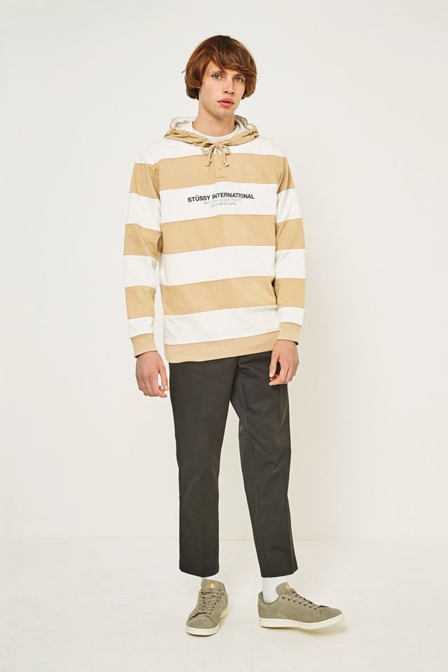 Stussy Khaki Striped Hooded Rugby Sweatshirt #4