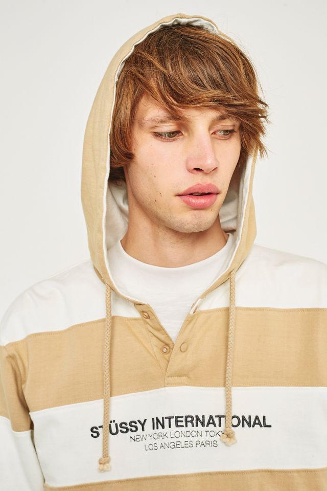 Stussy Khaki Striped Hooded Rugby Sweatshirt #5