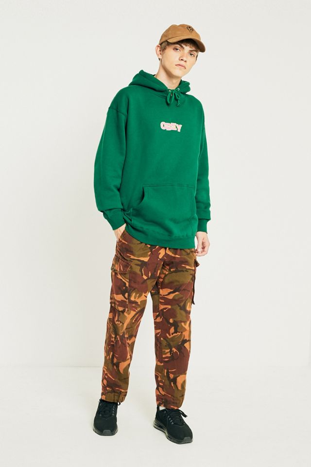 OBEY Ripped Logo Dark Green Pullover Hoodie #1