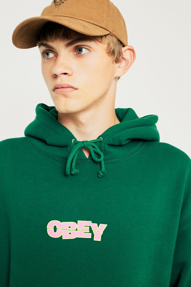 OBEY Ripped Logo Dark Green Pullover Hoodie #3