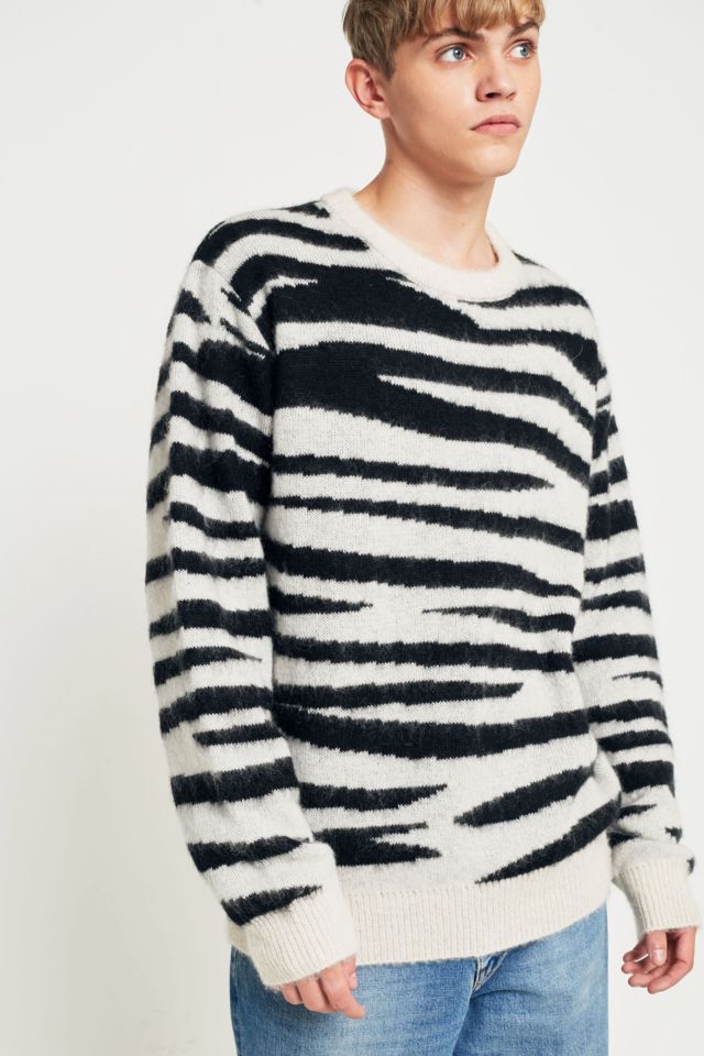 Stussy Black and White Zebra Stripe Sweater