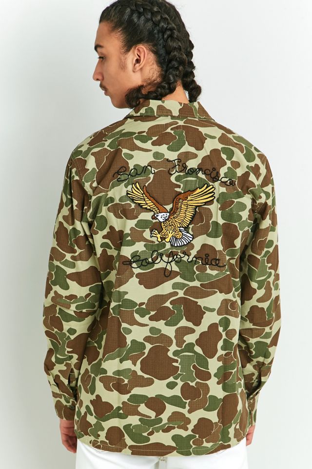 Vintage 1990'S South Korean Army an-arkhos camouflage pattern bacterial camo military shirt jacket, men's size M polyester white type Vintage Second Hand