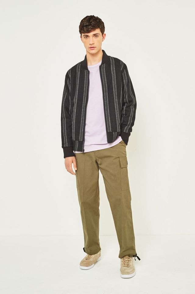 Stussy Wool Stripe Black Bomber Jacket | Urban Outfitters UK