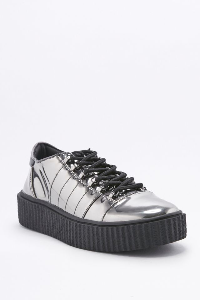 Hollie Silver Mirror Lace Up Creeper Shoes