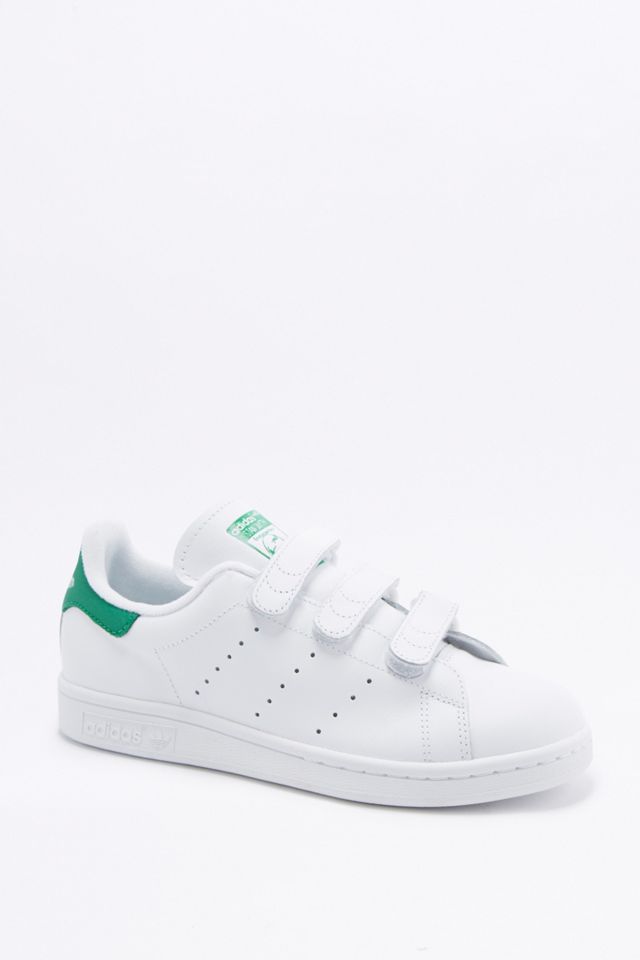 adidas Originals Stan Smith White and Green Hook and Loop Trainers ...