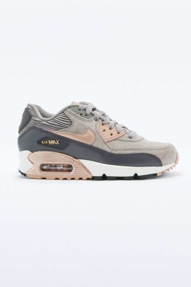 bar estas Esmerado Nike Air Max 90 Premium Grey and Bronze Leather Trainers | Urban Outfitters  UK