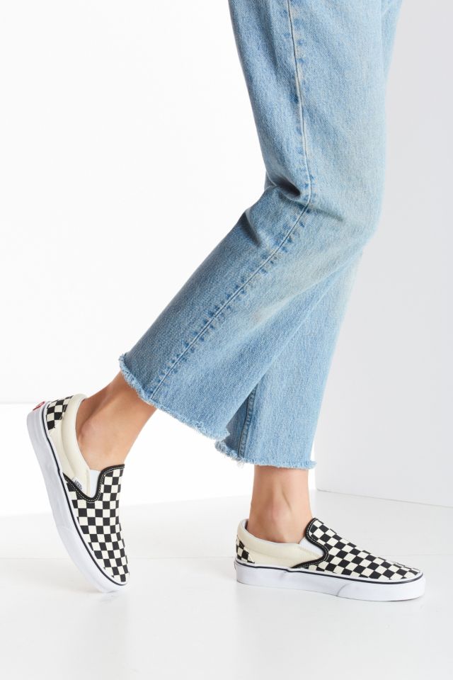 Black and cream store checkerboard vans