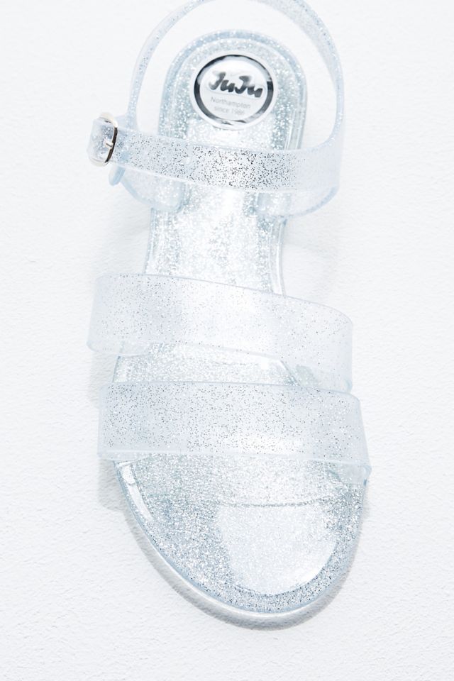 JuJu Seven Jelly Sandals in Silver Glitter Urban Outfitters UK