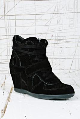 black suede wedge trainers