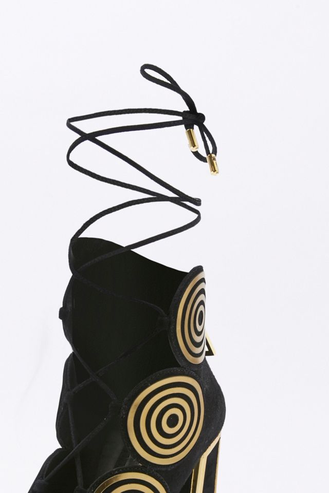 Kat Maconie Vera Black Suede Gold Circle Lace-Up Heels #3