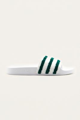 adidas Originals Adilette White and Green Terrycloth Pool Sliders