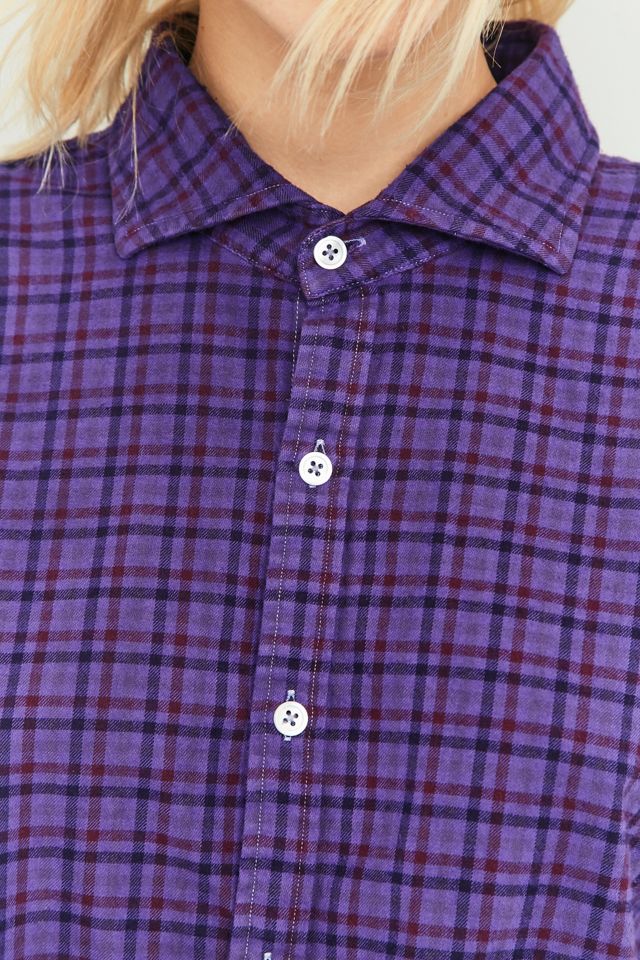 Urban Renewal Vintage Customised Cropped Purple Flannel Top #2