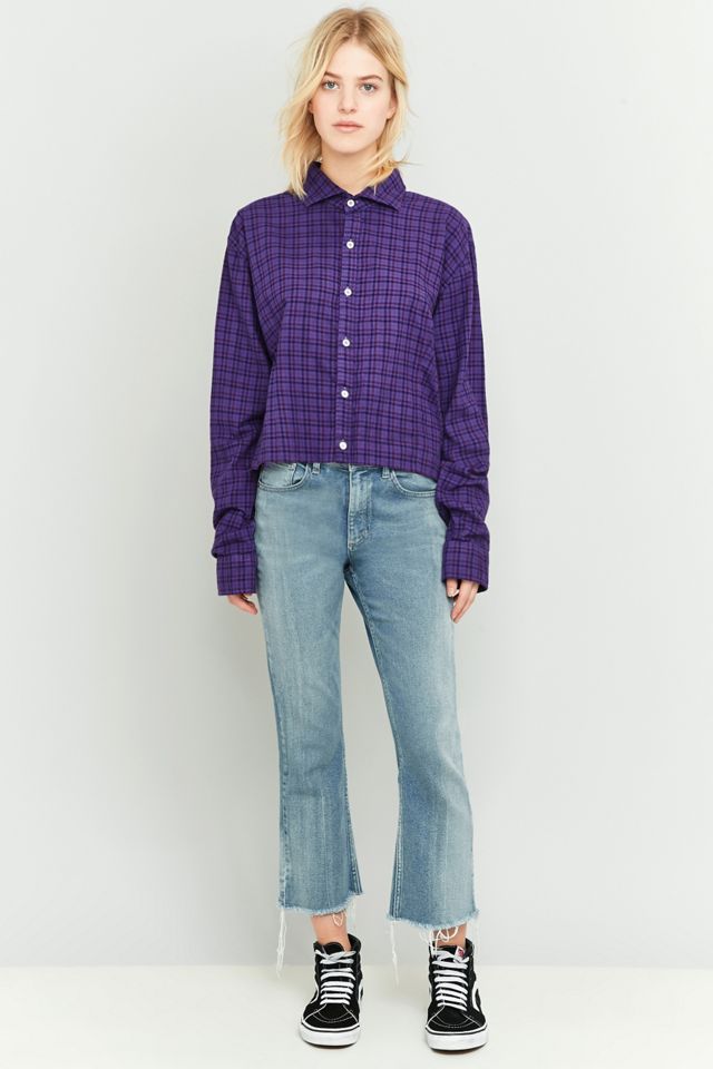 Urban Renewal Vintage Customised Cropped Purple Flannel Top #4
