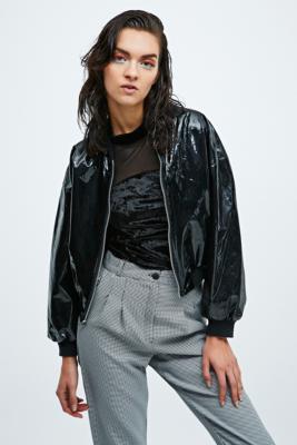 black pvc bomber jacket