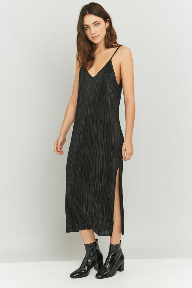 Urban Renewal Vintage Remnants Black Pleated Midi Slip Dress