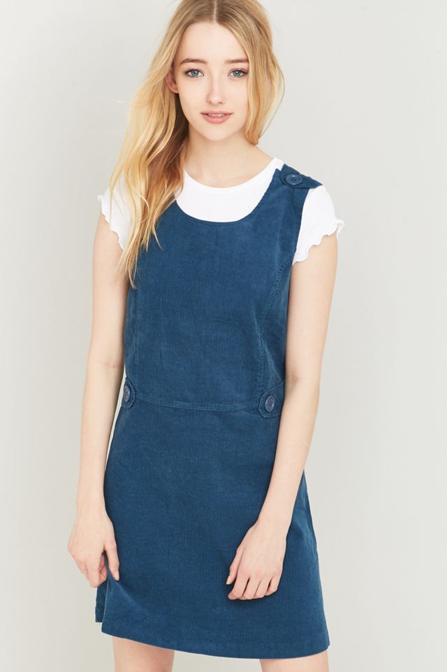 blue cord pinafore dress Pinafore Dress in Blue Plaid Cord With Ribbed Top 12M main image 1