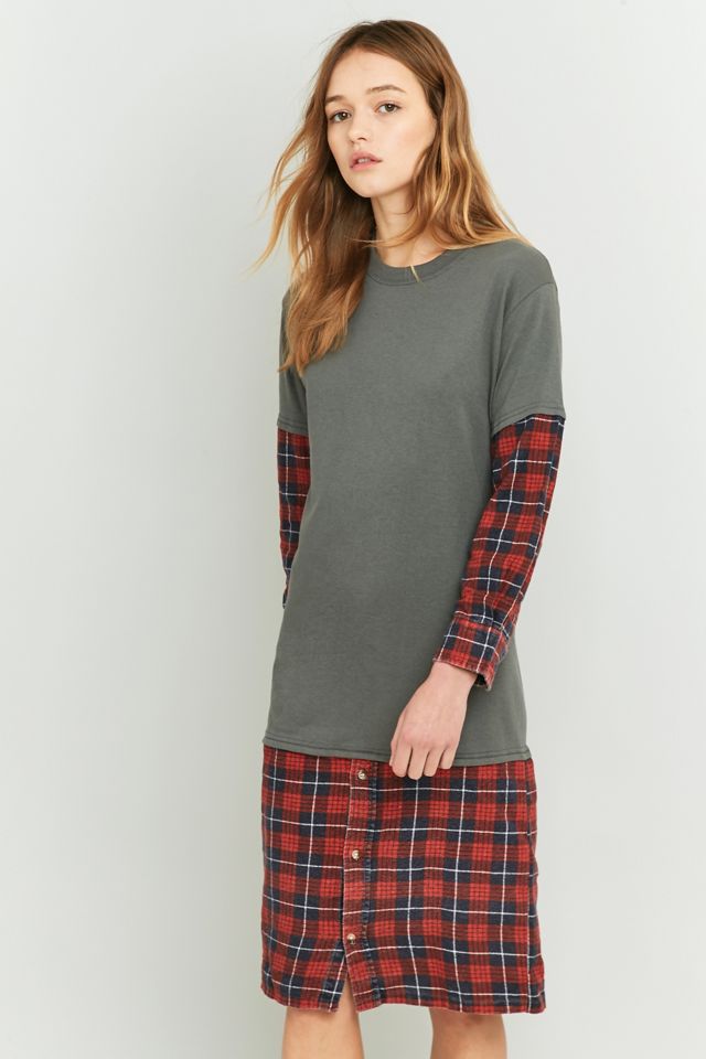 Urban Renewal Vintage Customised Grey Flannel Midi T-shirt Dress | Urban  Outfitters UK