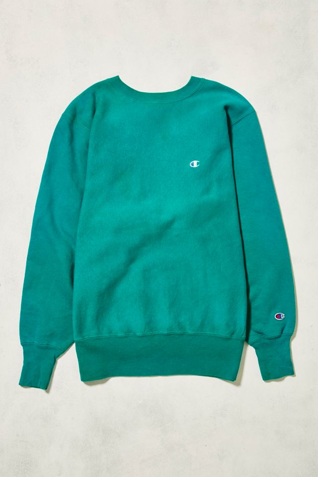 Urban Renewal Vintage One of a Kind Champion Turquoise and White Doodle Crew Neck Sweatshirt Urban Outfitters UK