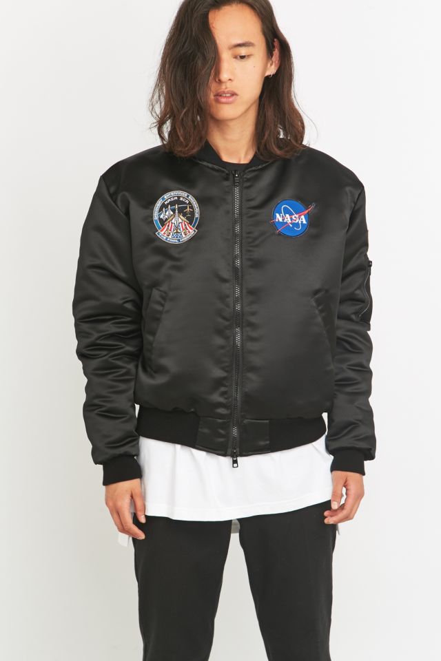 Urban Renewal Vintage Customised Black NASA Patch Bomber Jacket