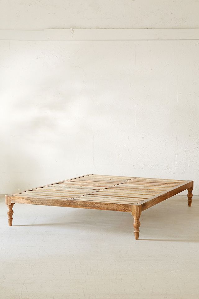Bohemian Brown Wood Platform Bed, Boho Platform Bed Frame