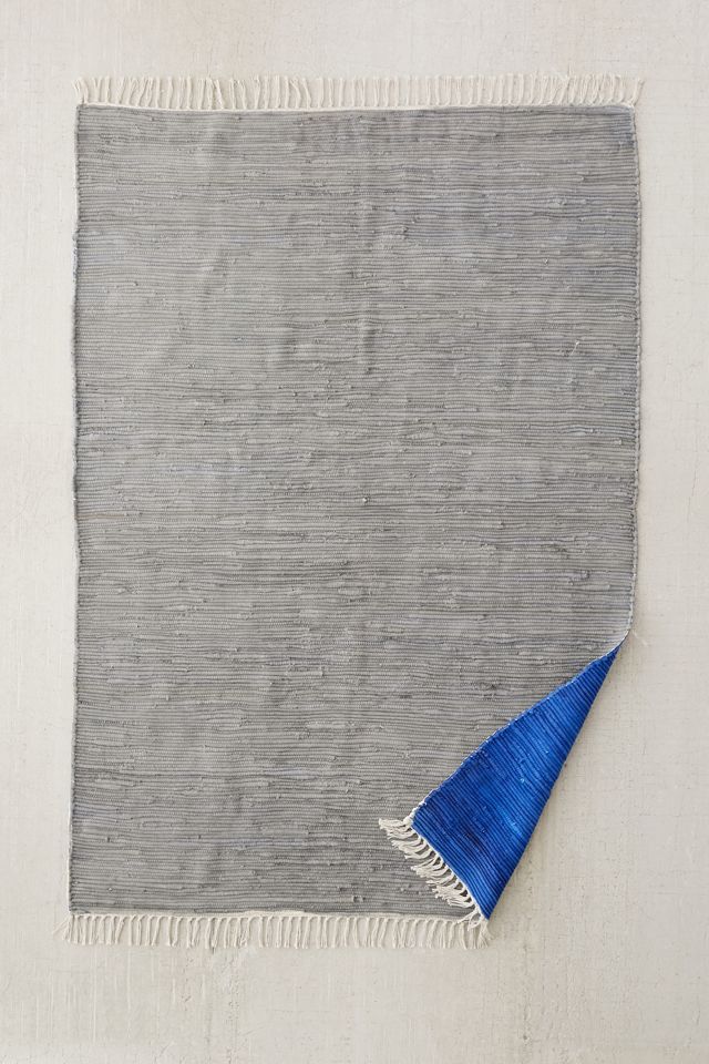 Reversible 3x5 Grey and Blue Colourblock Rug #1