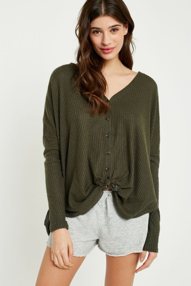 Out From Under Jojo Oversized Thermal Button Front Top Urban Outfitters UK