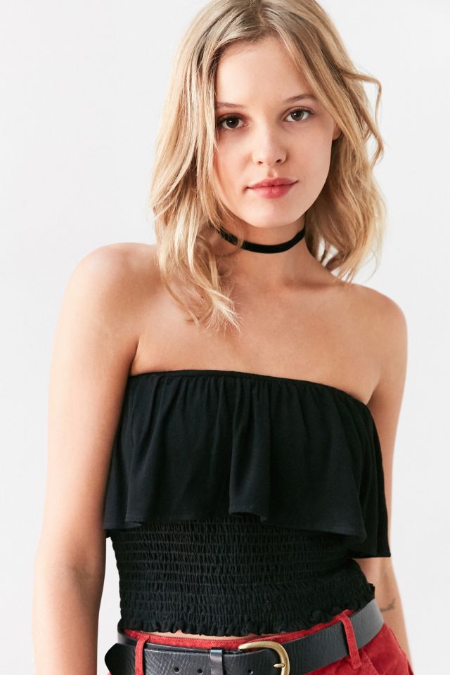 Ecote Black Smocked Strapless Bandeau Top Urban Outfitters UK