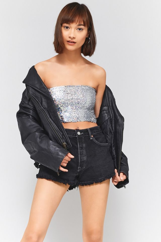 Light Before Dark Metallic Sequin Silver Bandeau Top #1