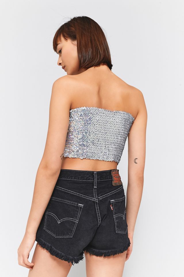 Light Before Dark Metallic Sequin Silver Bandeau Top #3