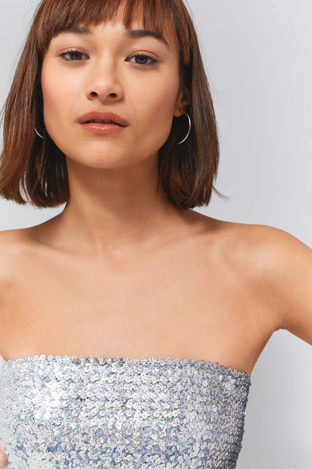 Light Before Dark Metallic Sequin Silver Bandeau Top #5