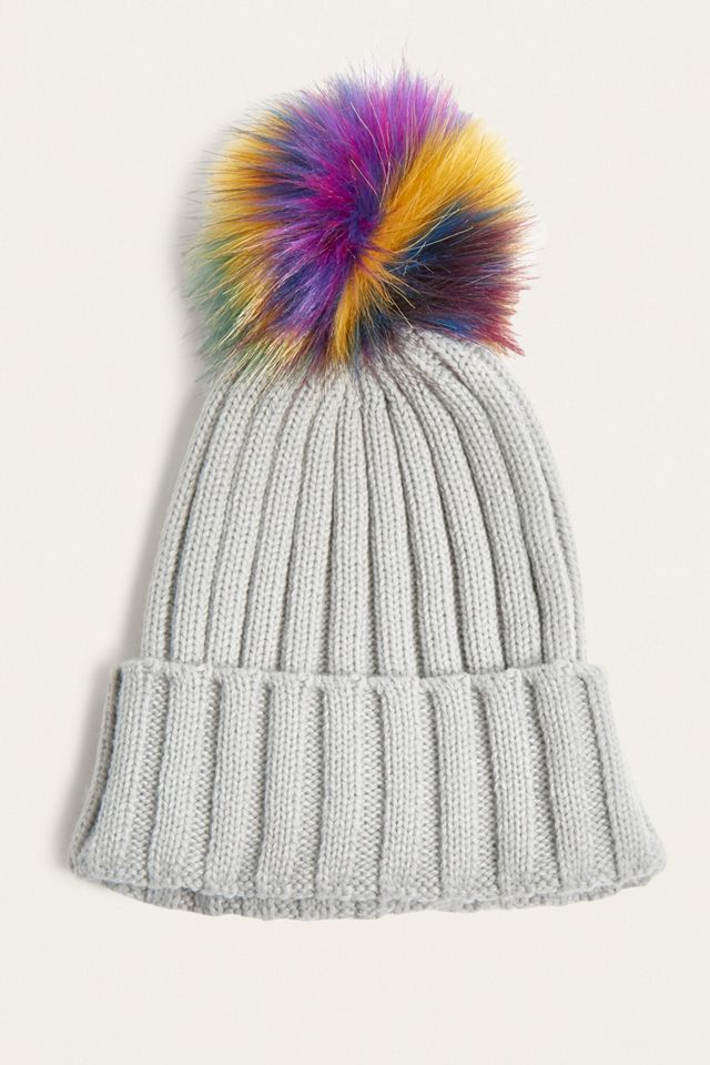 Contrasting Pom Pom Ribbed Beanie #1