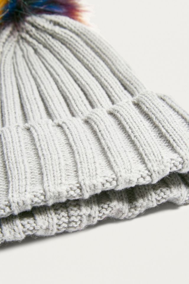 Contrasting Pom Pom Ribbed Beanie #2