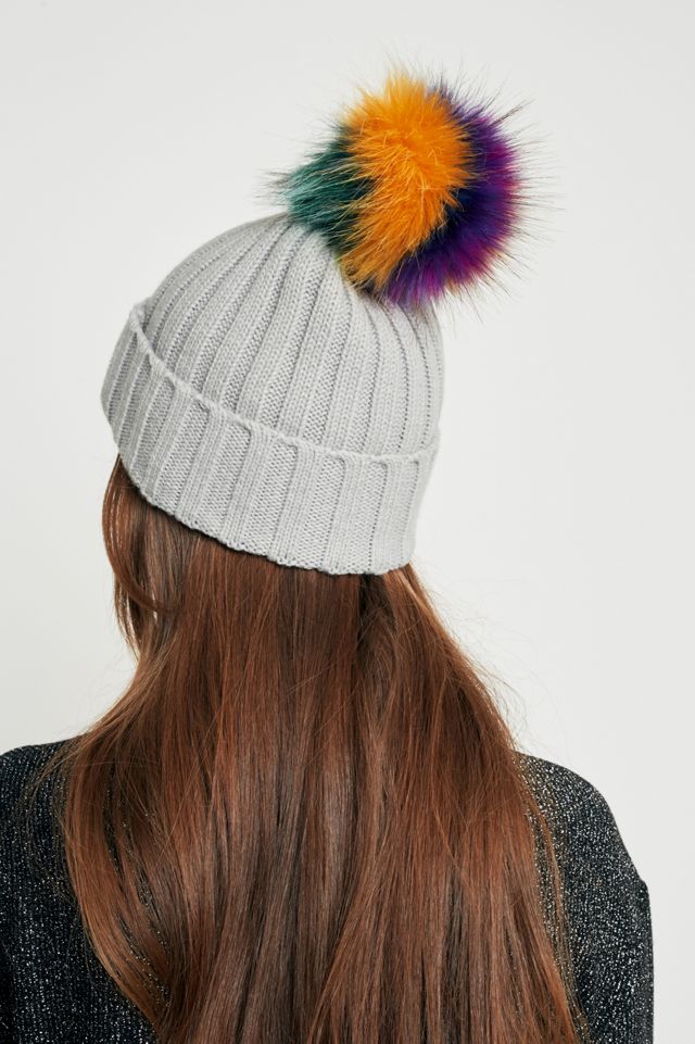 Contrasting Pom Pom Ribbed Beanie #4
