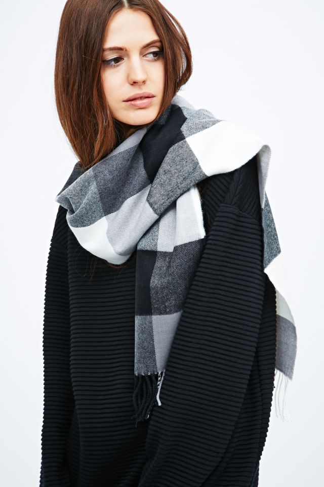 Buffalo Check Scarf in Black and White | Urban Outfitters UK