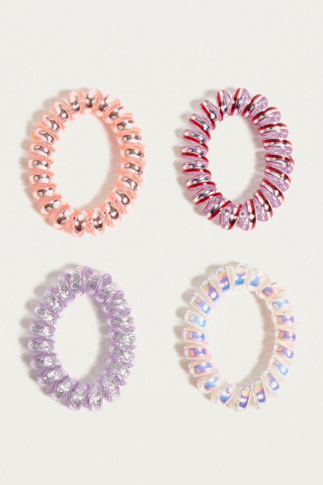 Telephone Cord Holographic Hair Tie 4-Pack