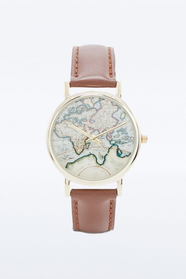 Globe Face Tan Leather Strap Watch