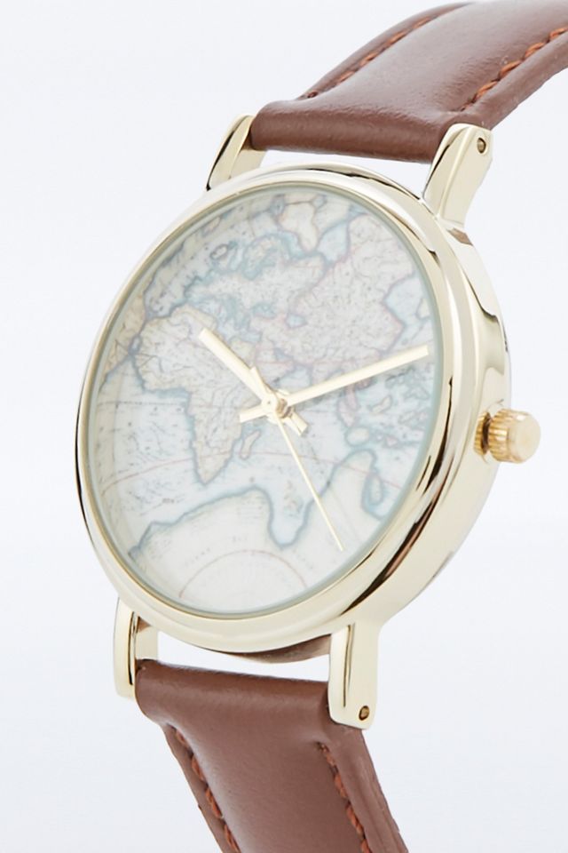 Globe Face Tan Leather Strap Watch #1