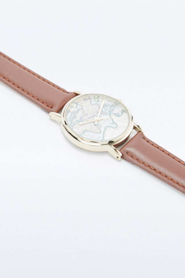 Globe Face Tan Leather Strap Watch #2