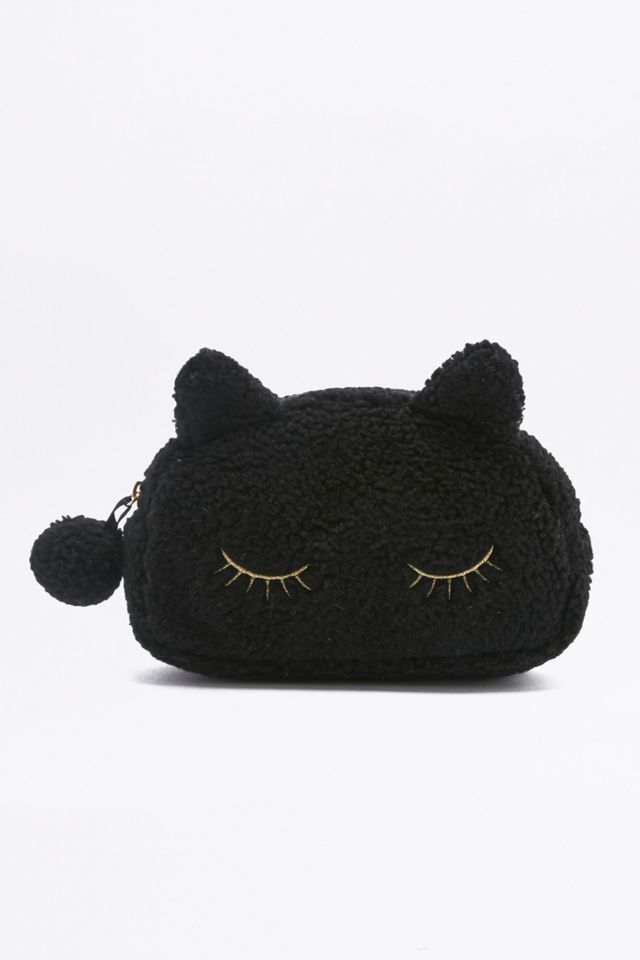 Trousse à maquillage en polaire noire motif chat #2