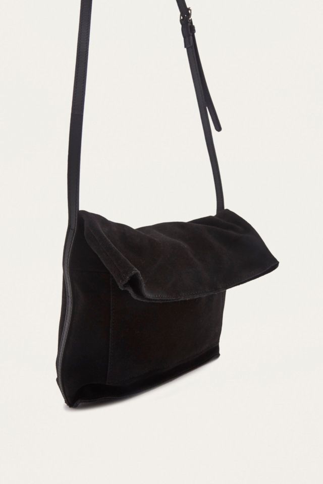 Black suede messenger bag outlet