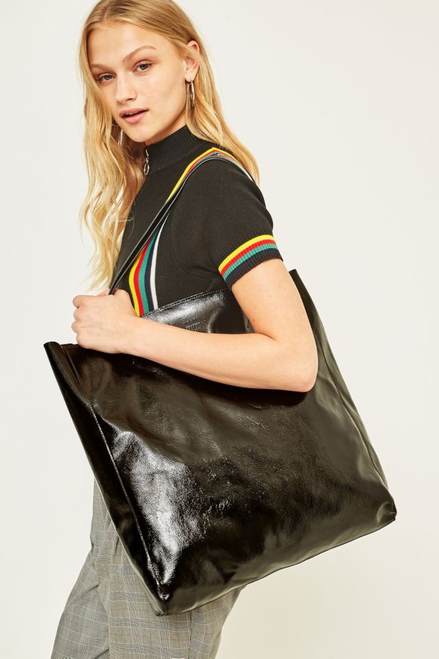 Urban Outfitters Patent Faux Leather Tote Bag in Black