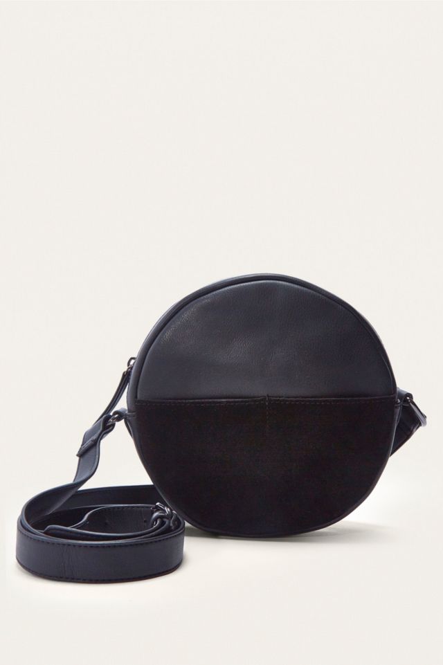 Black Suede Small Round Crossbody Bag