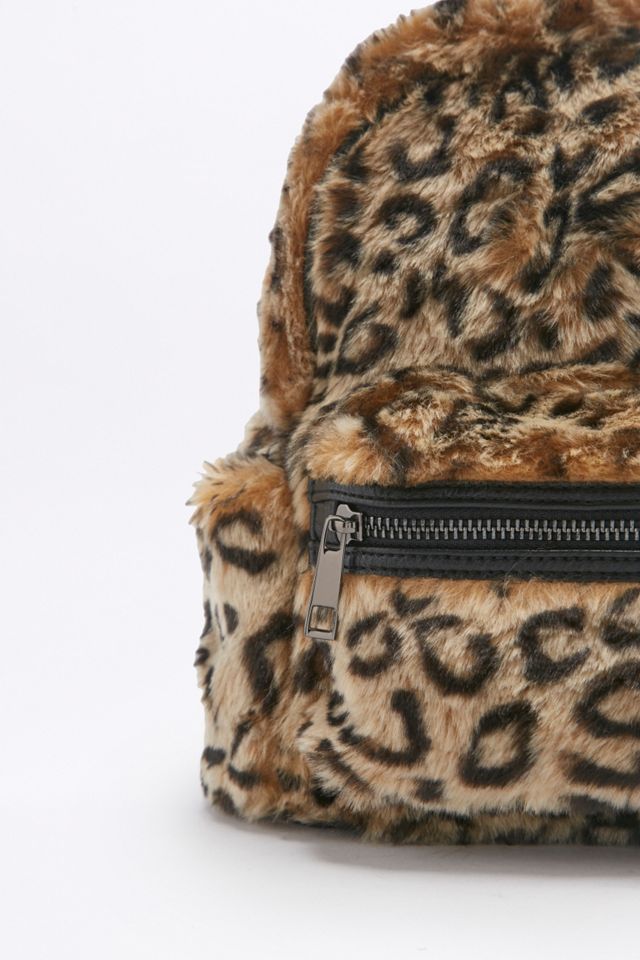 brown leopard print faux fur mini backpack Brown Leopard Faux-Fur Mini Backpack