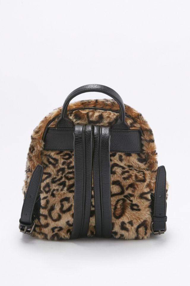 brown leopard print faux fur mini backpack Brown Leopard Faux-Fur Mini Backpack