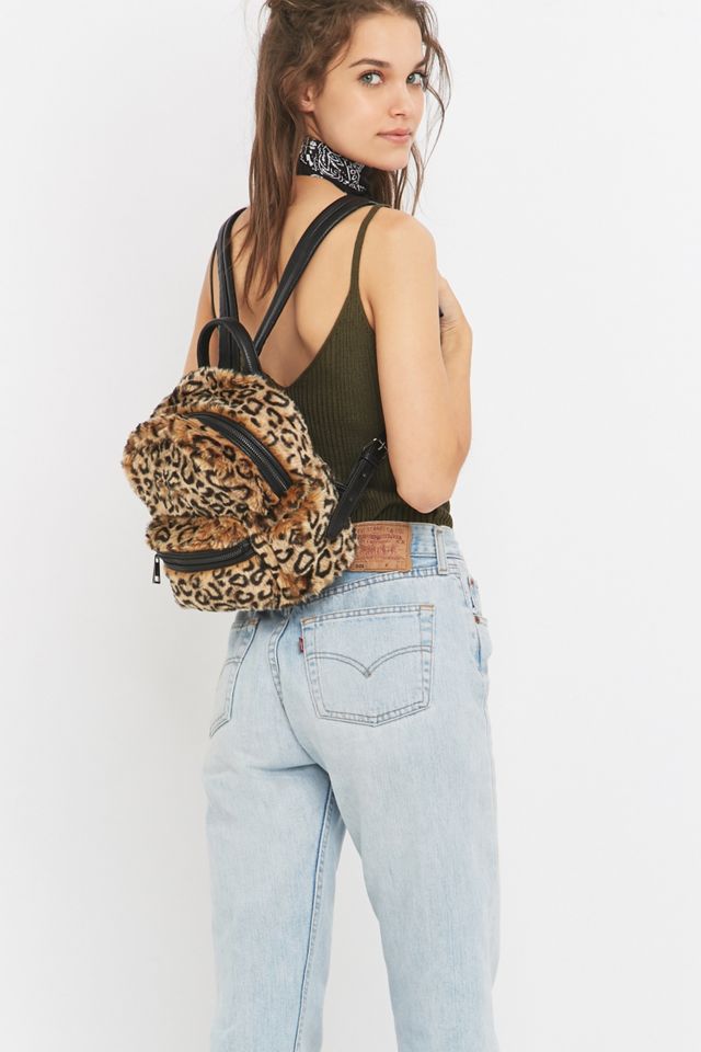 brown leopard print faux fur mini backpack Brown Leopard Faux-Fur Mini Backpack