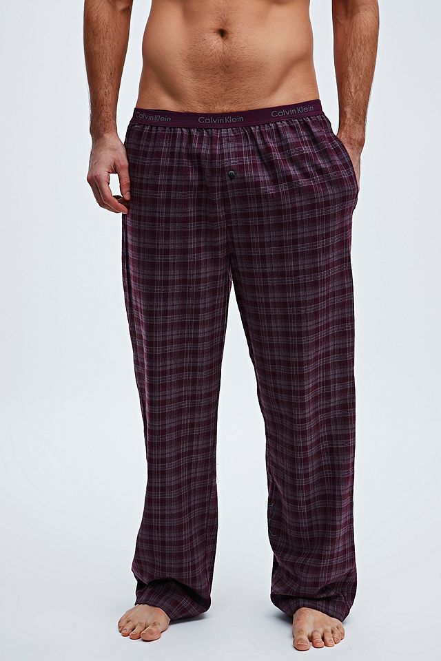 Calvin Klein Check Flannel Pyjama Bottoms in Plum | Urban Outfitters UK