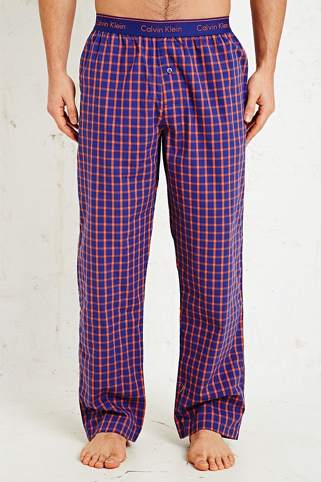 Calvin Klein Tartan Pyjama Pants in Blue and Orange | Urban Outfitters UK