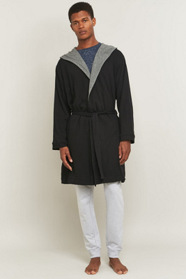 Bread & Boxers Black Hooded Thermal Robe | Urban Outfitters UK